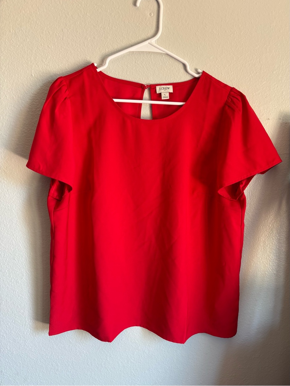 J. Crew women’s size large Bright Red Flutter-Sleeve Top blouse puff cap sleeves